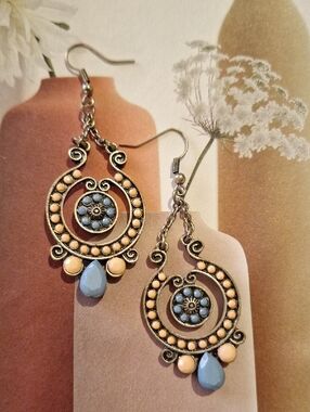 Boho Blue and Peach Drop Earrings - Women's Fashion Jewelry